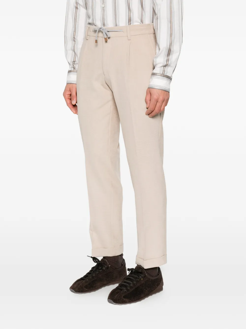 Barba Roma drawstring-waist pleated trousers Beige