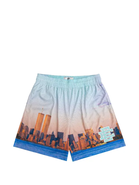 ERIC EMANUEL Basic NYC Twin Towers graphic-print mesh shorts