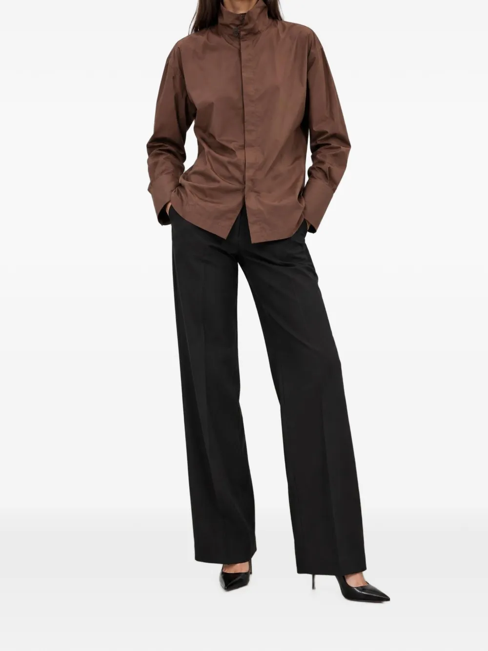 THELATEST Edith blouse met hoge hals Bruin