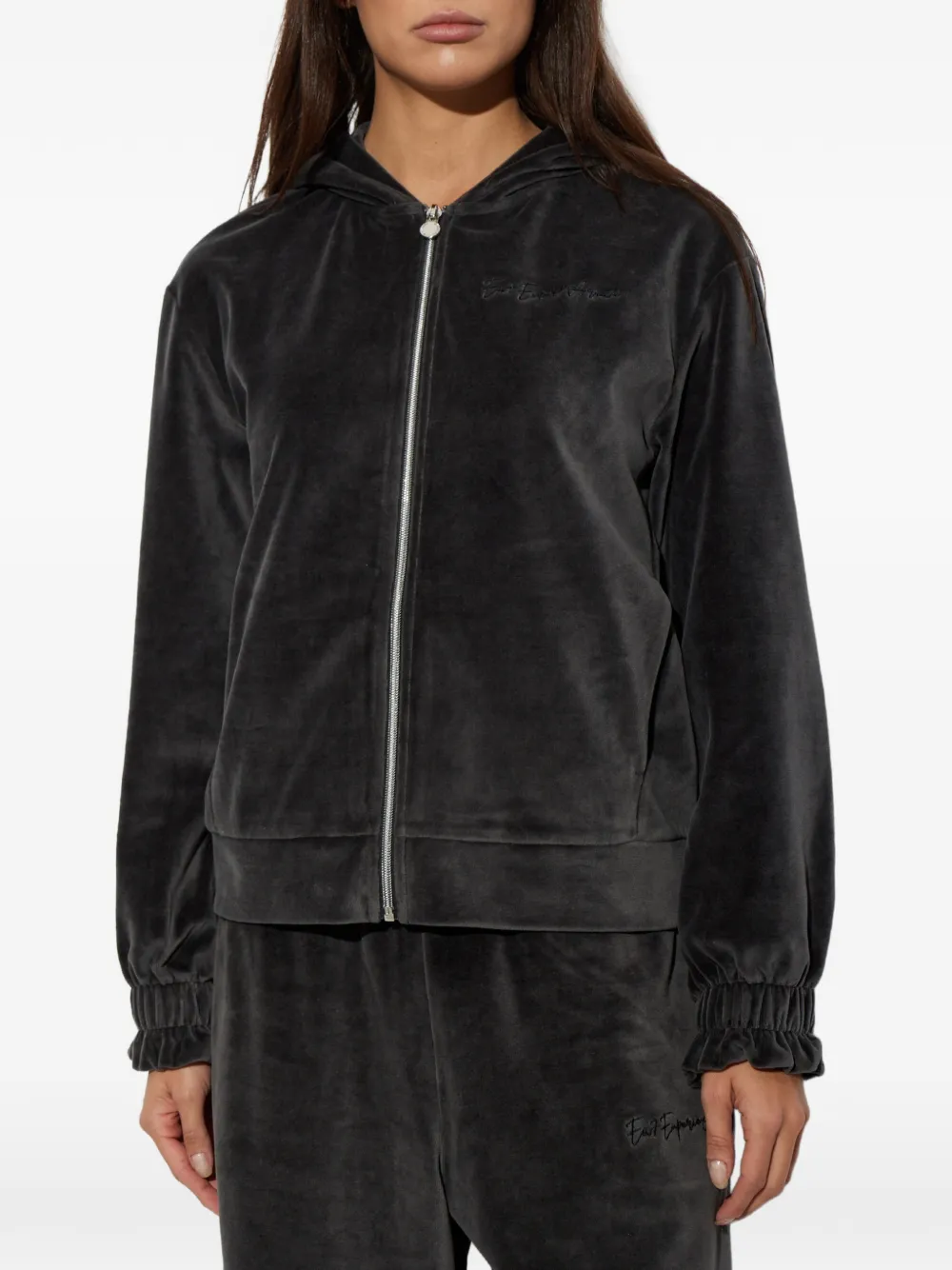 Ea7 Emporio Armani velvet zip-up hoodie Grijs