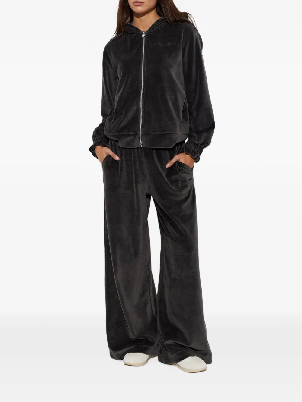Ea7 Emporio Armani velvet zip-up hoodie Grijs