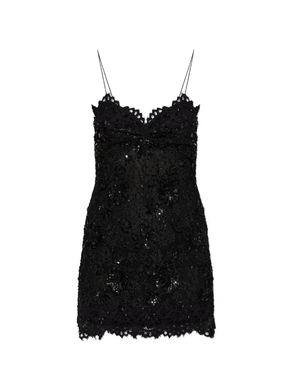 LoveShackFancy Jetta sequin-embellished lace-trim mini dress - Nero