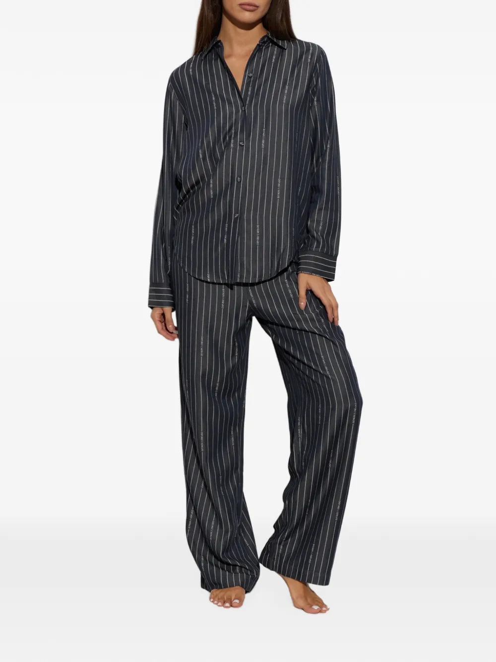Emporio Armani Pyjama met krijtstreep en logo Grijs