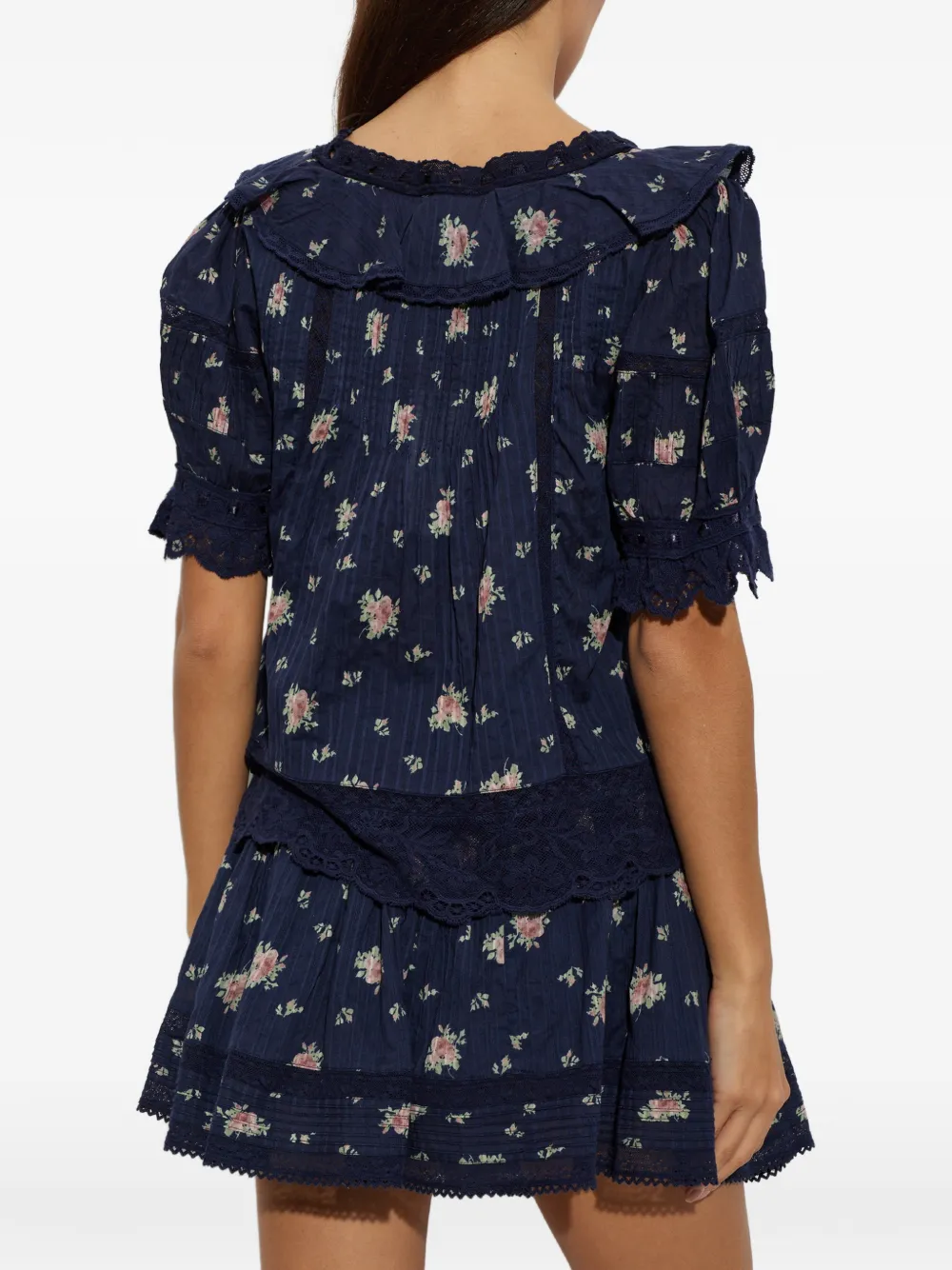 LoveShackFancy Romilly blouse met bloemenprint en ruches Blauw