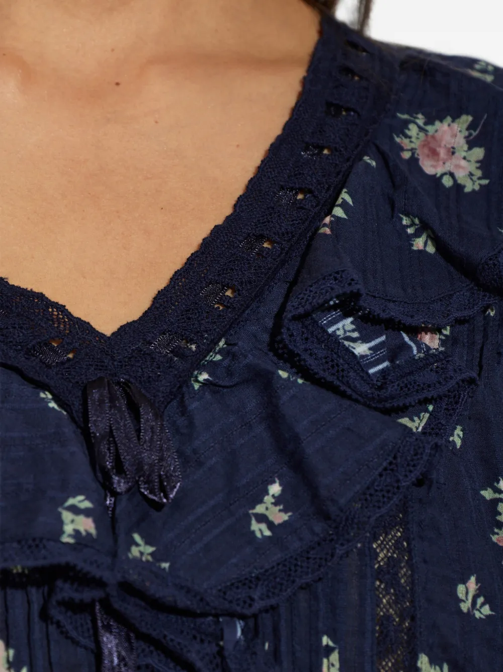 LoveShackFancy Romilly blouse met bloemenprint en ruches Blauw
