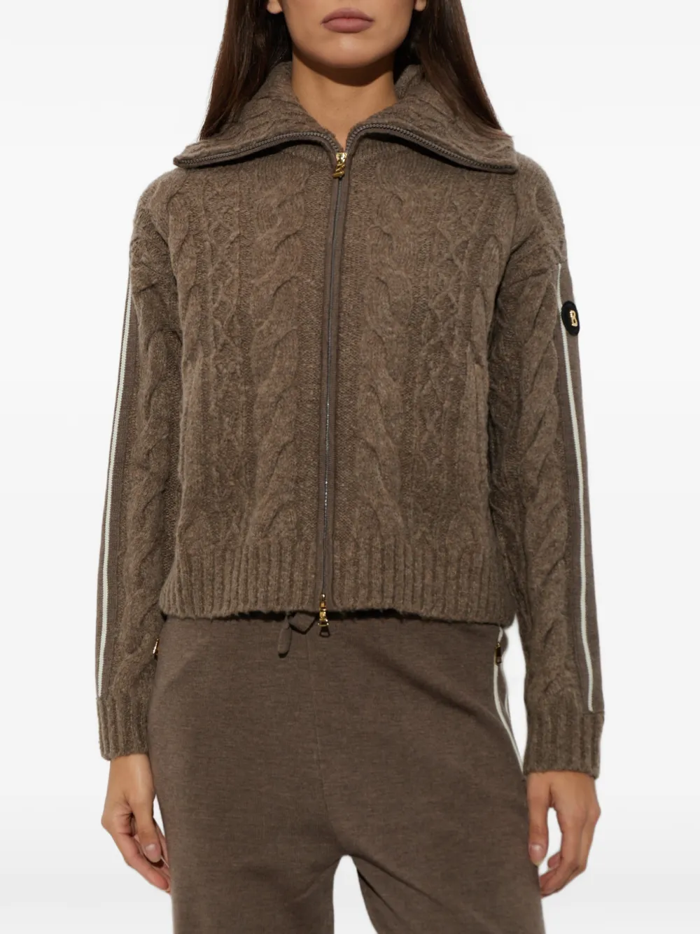 BOGNER Lotta kabelgebreid vest met rits Bruin