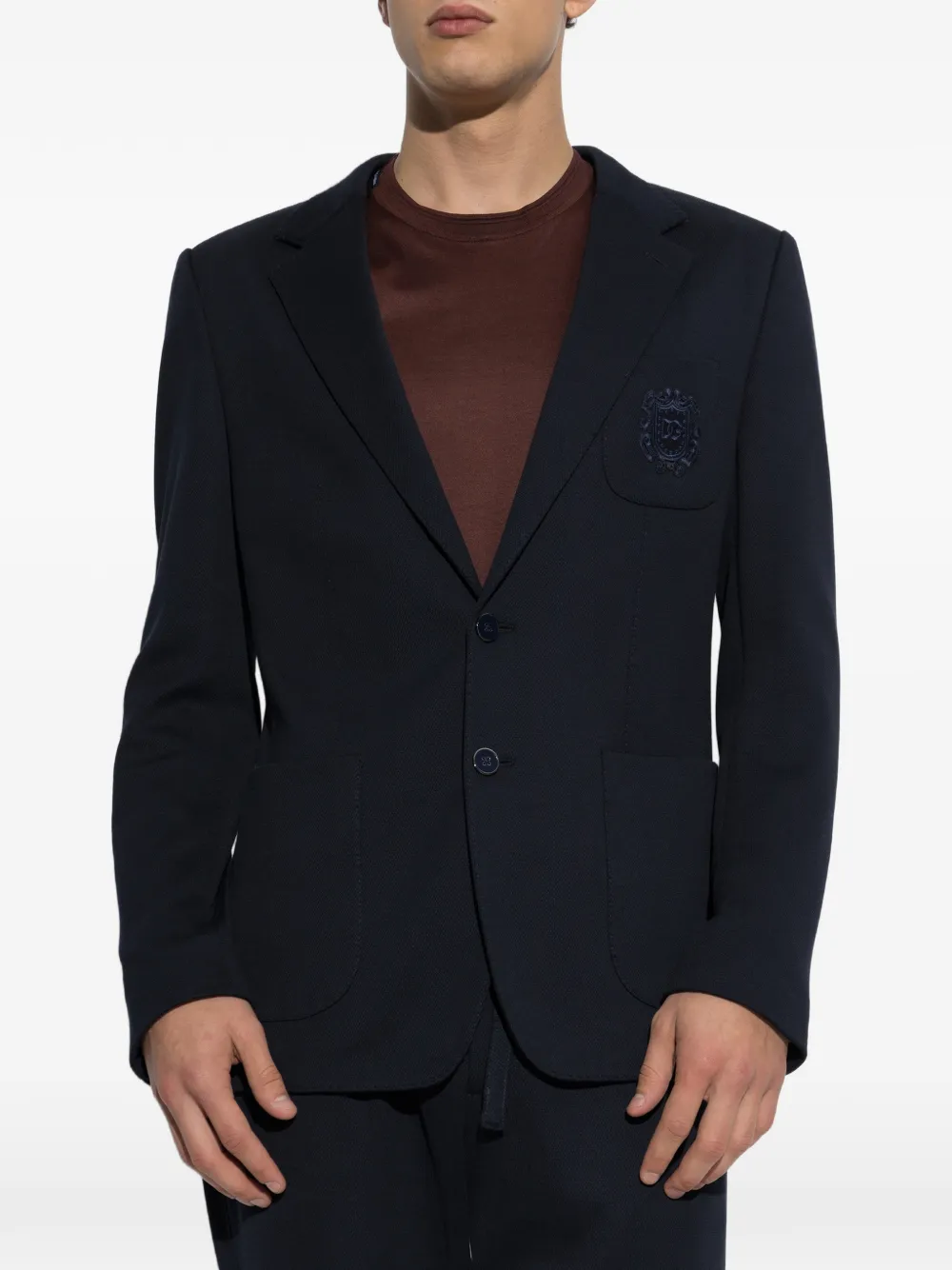 Dolce & Gabbana Blazer met geborduurd logo en enkele opening Blauw