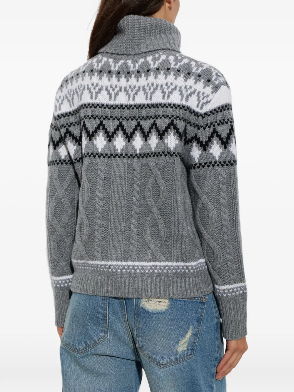 BOGNER Lorely kabelgebreide trui met Fair Isle-patroon Grijs