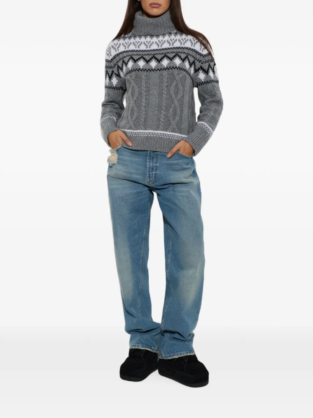 BOGNER Lorely kabelgebreide trui met Fair Isle-patroon Grijs