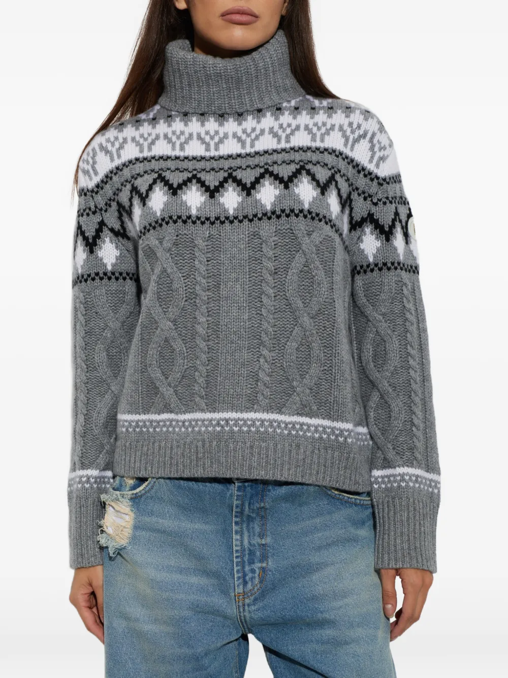 BOGNER Lorely kabelgebreide trui met Fair Isle-patroon Grijs