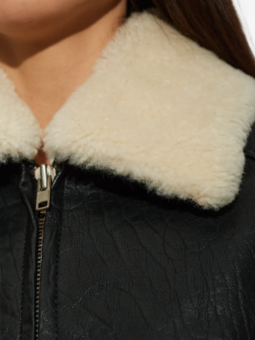 STAND STUDIO Tobie shearling-collar leather jacket Zwart