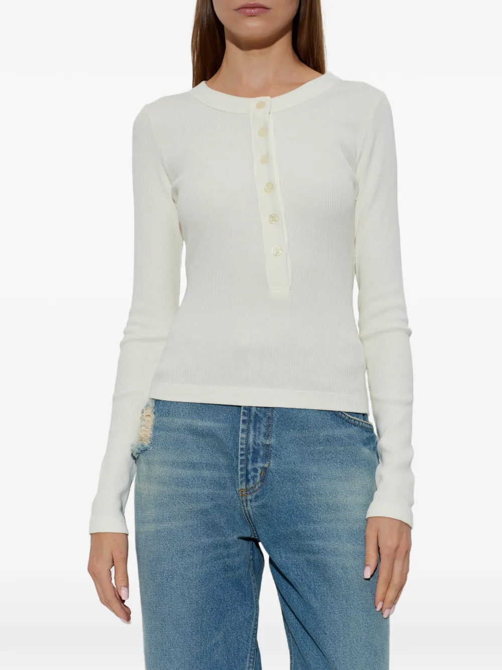 Citizens of Humanity Varra ribgebreide henley top met lange mouwen Wit