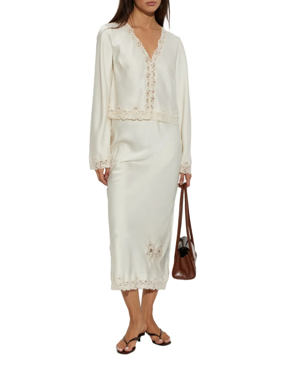LoveShackFancy Avelaine lace-trim maxi skirt Wit