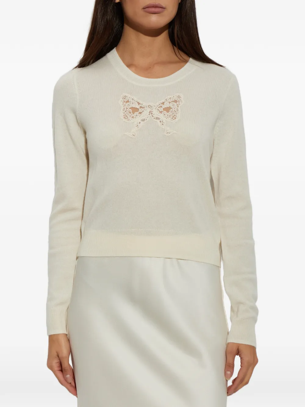 LoveShackFancy Mingley trui met kanten strik Beige