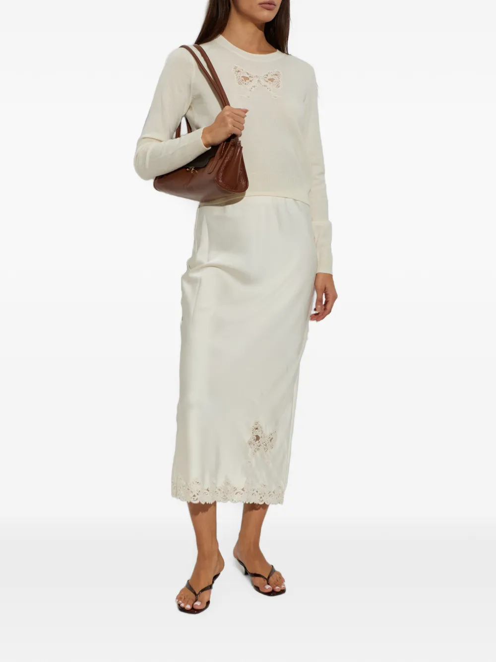 LoveShackFancy Mingley trui met kanten strik Beige