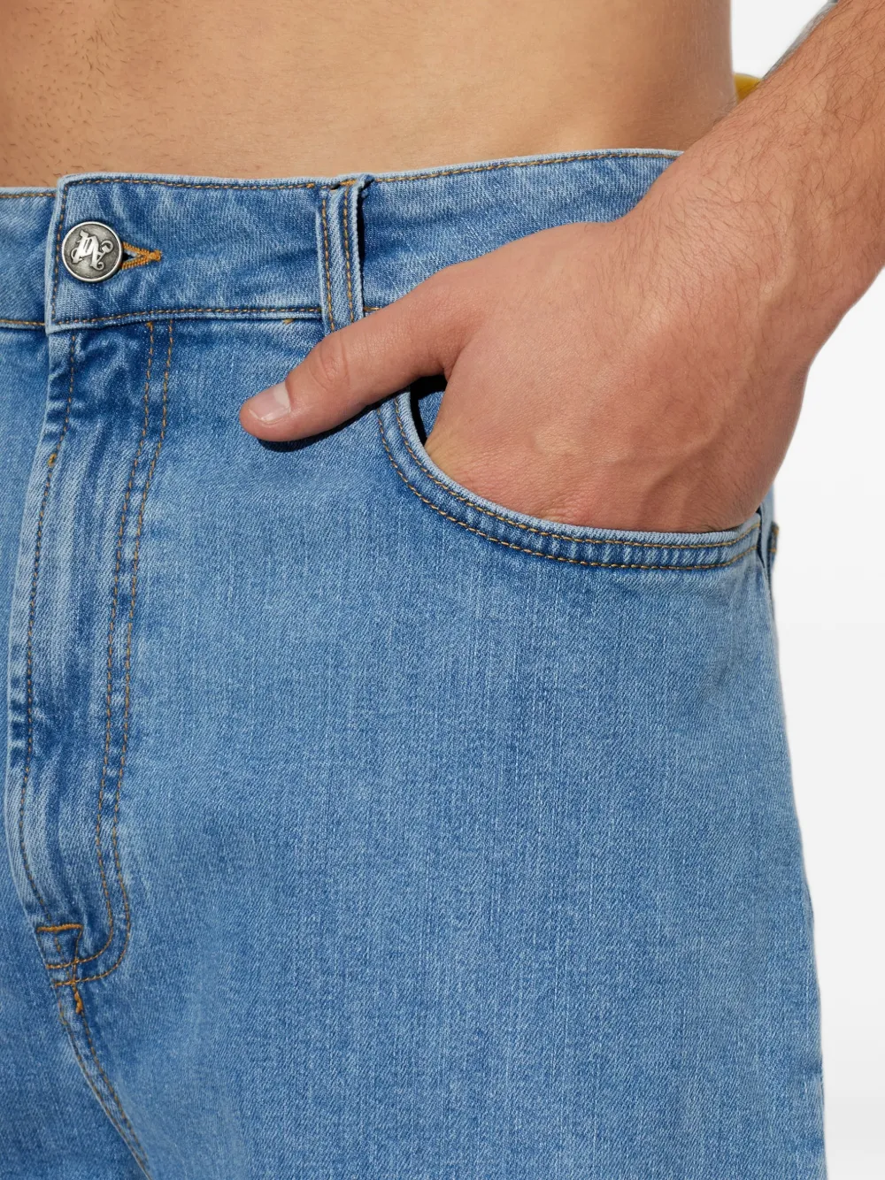 Palm Angels Denim shorts met logoprint Blauw