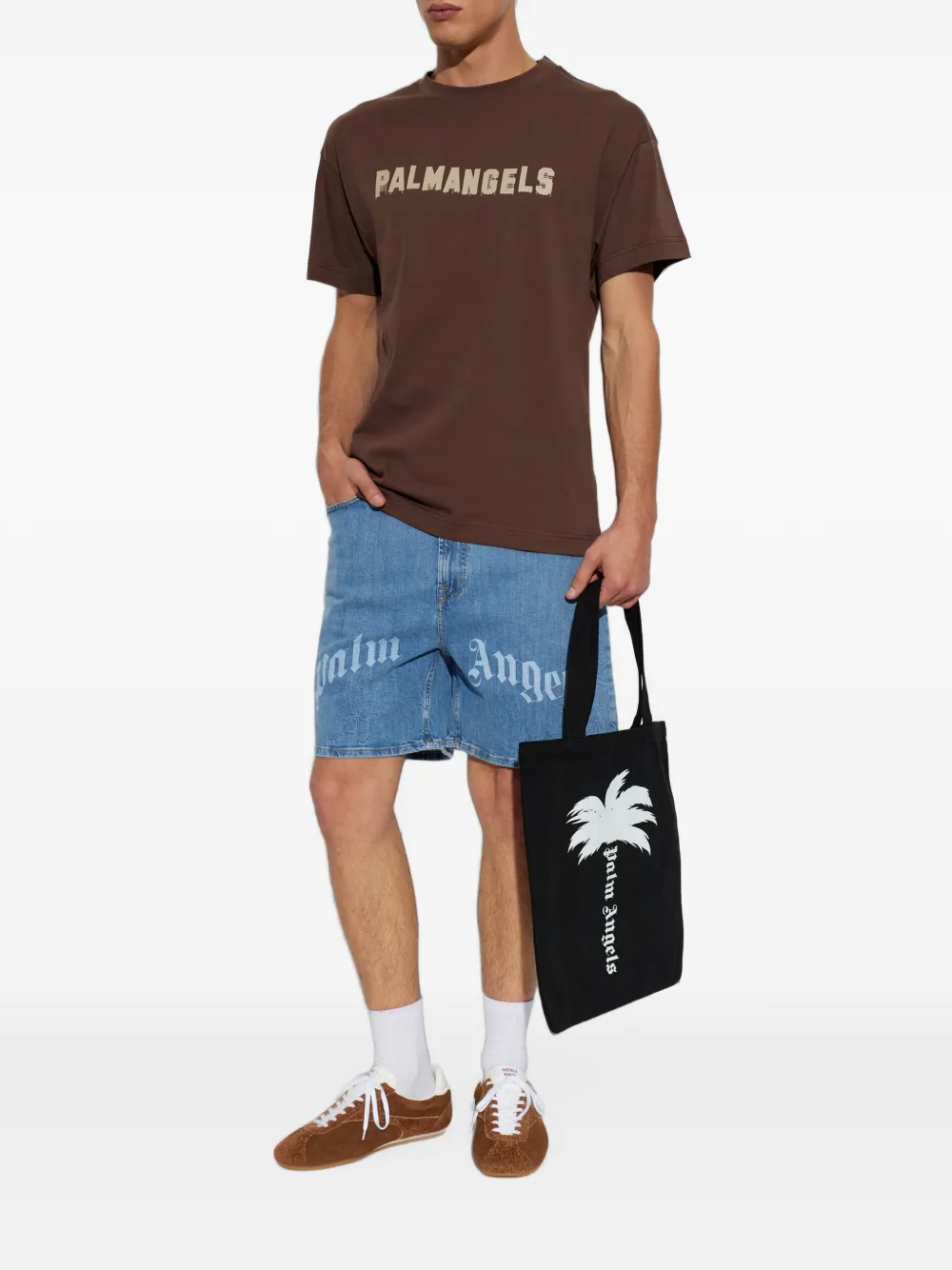 Palm Angels Denim shorts met logoprint Blauw