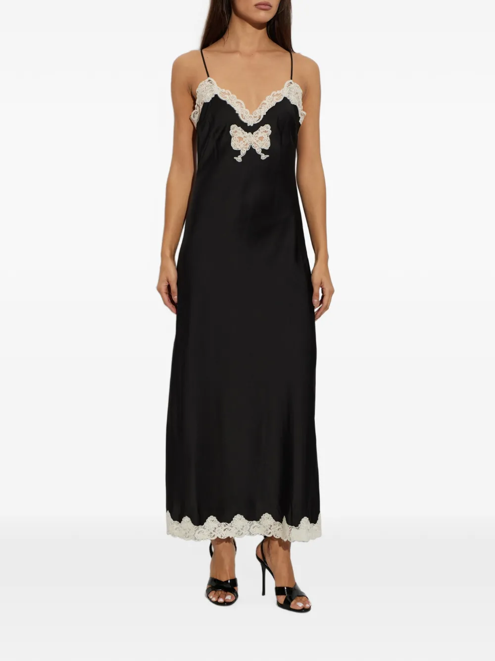 LoveShackFancy Lomira maxi-jurk met kanten afwerking Zwart