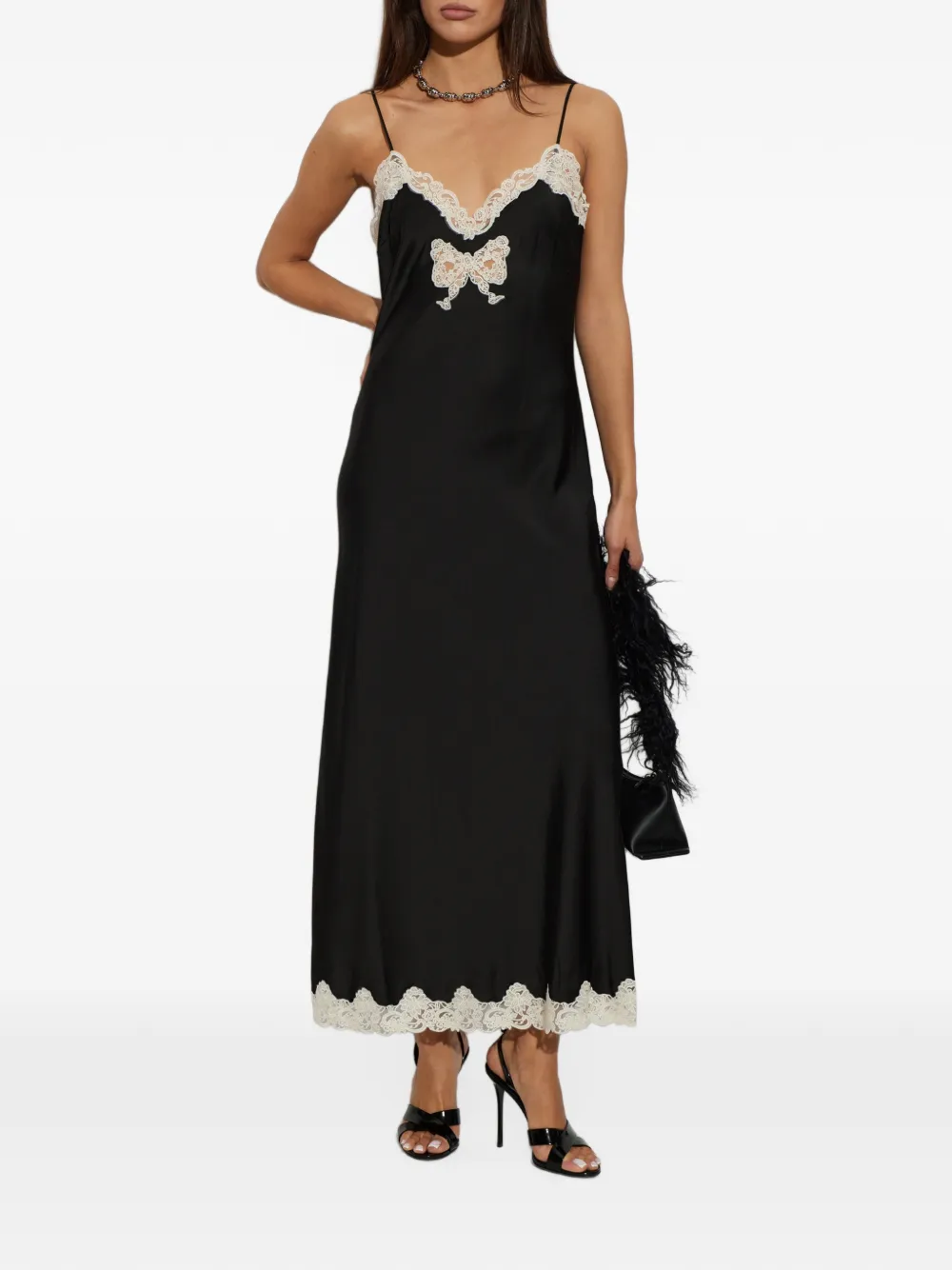 LoveShackFancy Lomira maxi-jurk met kanten afwerking Zwart