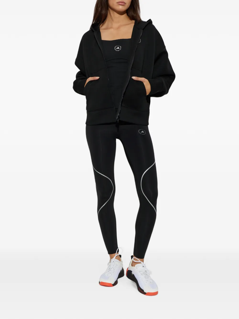 adidas by Stella McCartney Hoodie met logoprint en rits Zwart