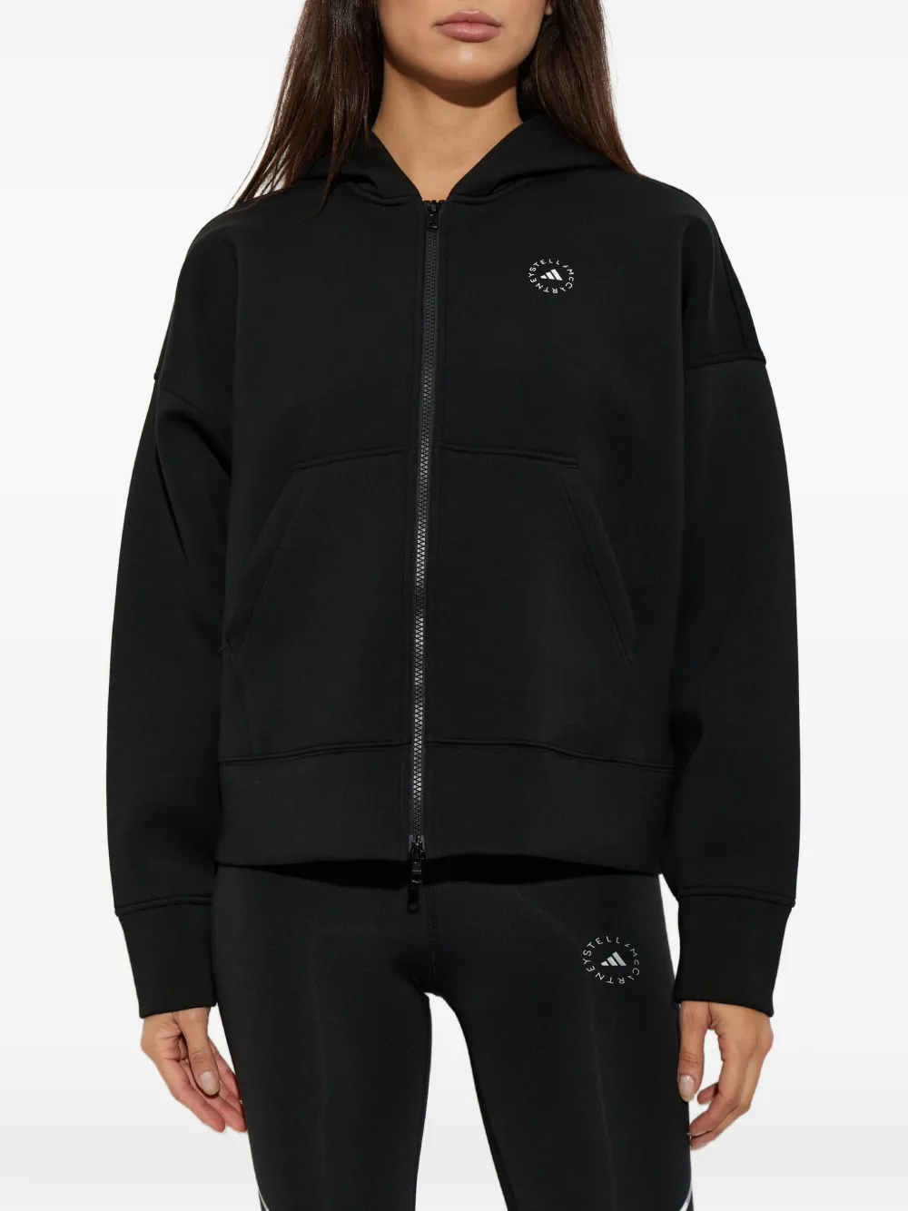 adidas by Stella McCartney Hoodie met logoprint en rits Zwart