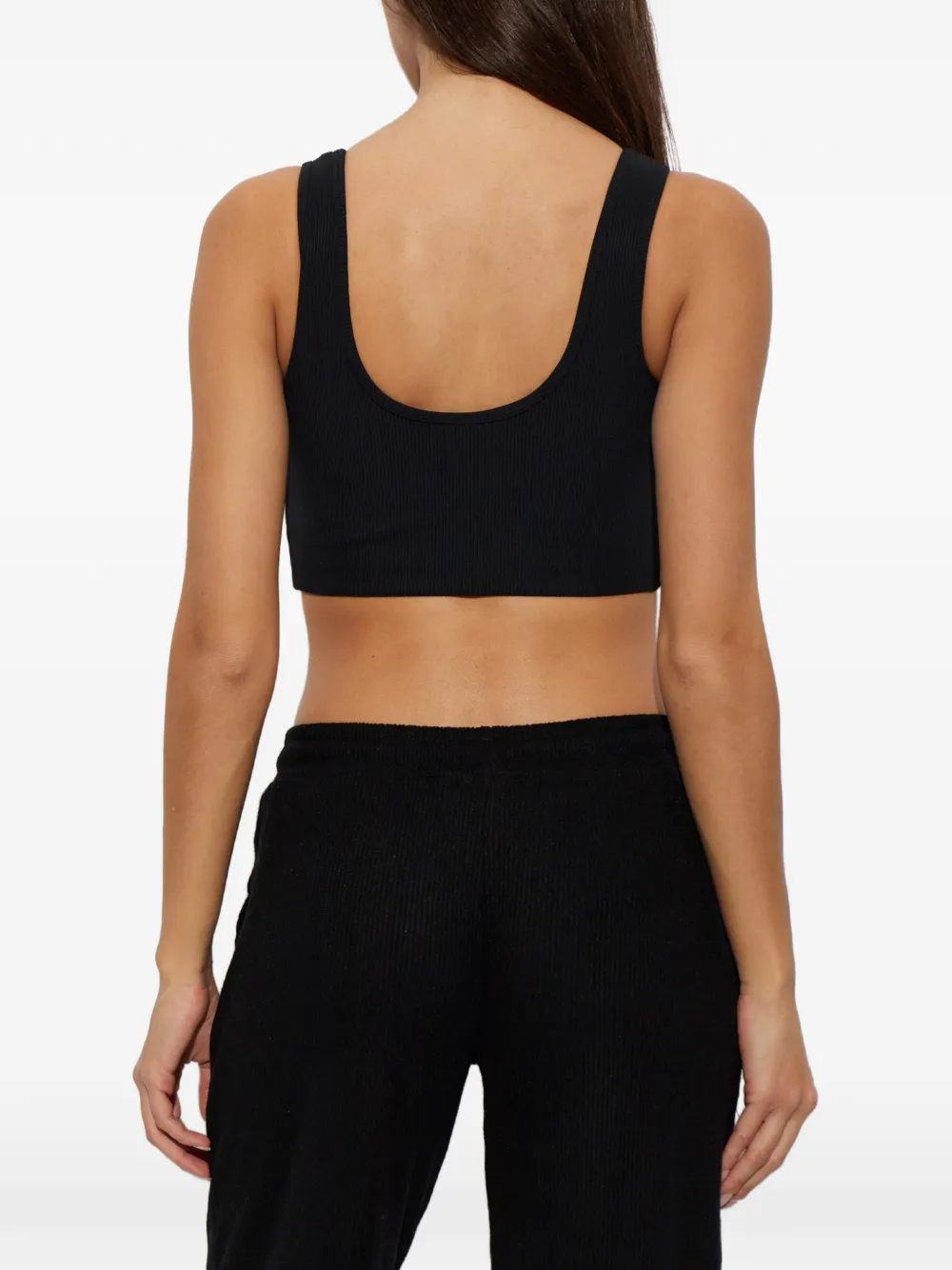 Ea7 Emporio Armani Geribbelde top met logopatch Zwart