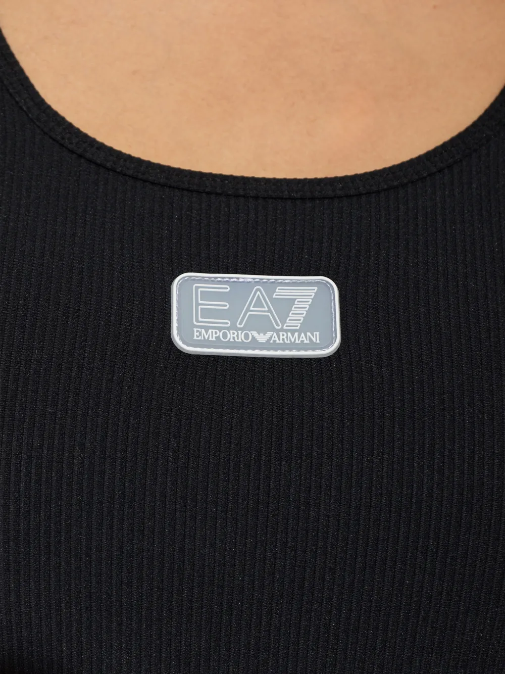 Ea7 Emporio Armani Geribbelde top met logopatch Zwart