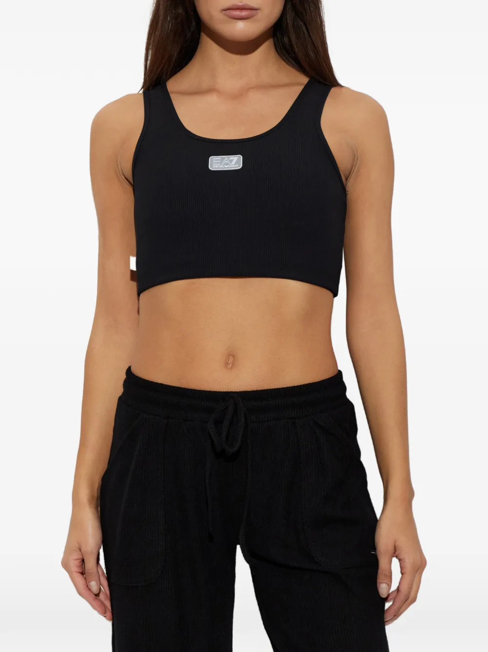 Ea7 Emporio Armani Geribbelde top met logopatch Zwart