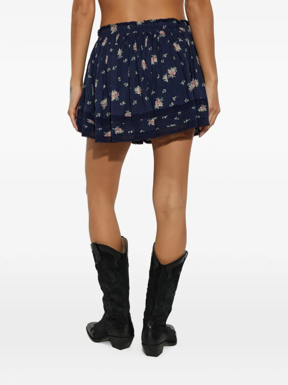 LoveShackFancy Kressler mini-rok met bloemenprint en kanten afwerking Blauw