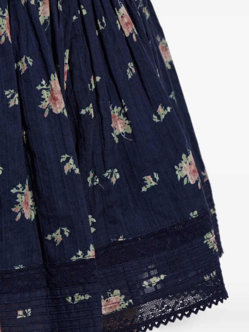 LoveShackFancy Kressler mini-rok met bloemenprint en kanten afwerking Blauw