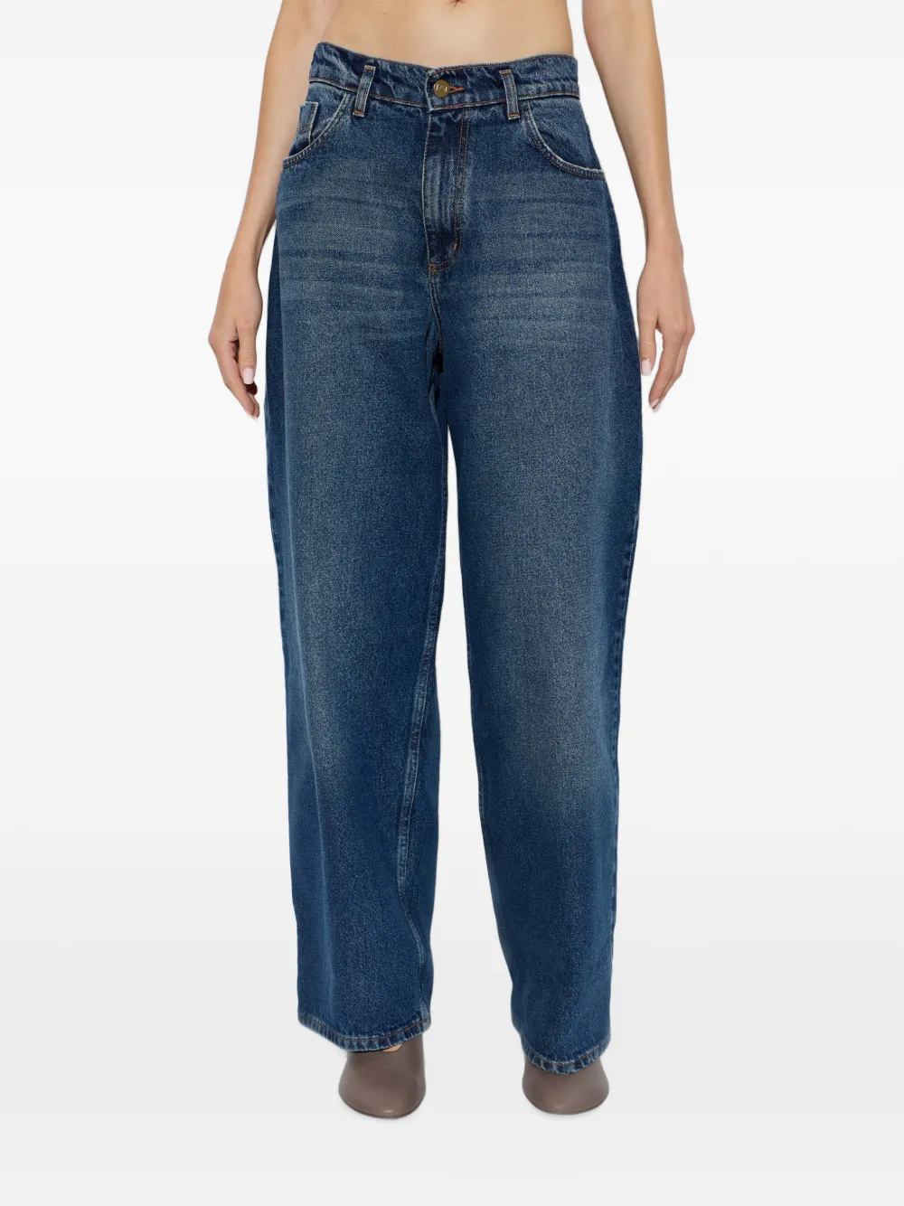The Mannei Jeans met vervaagd effect en knoopdetail Blauw