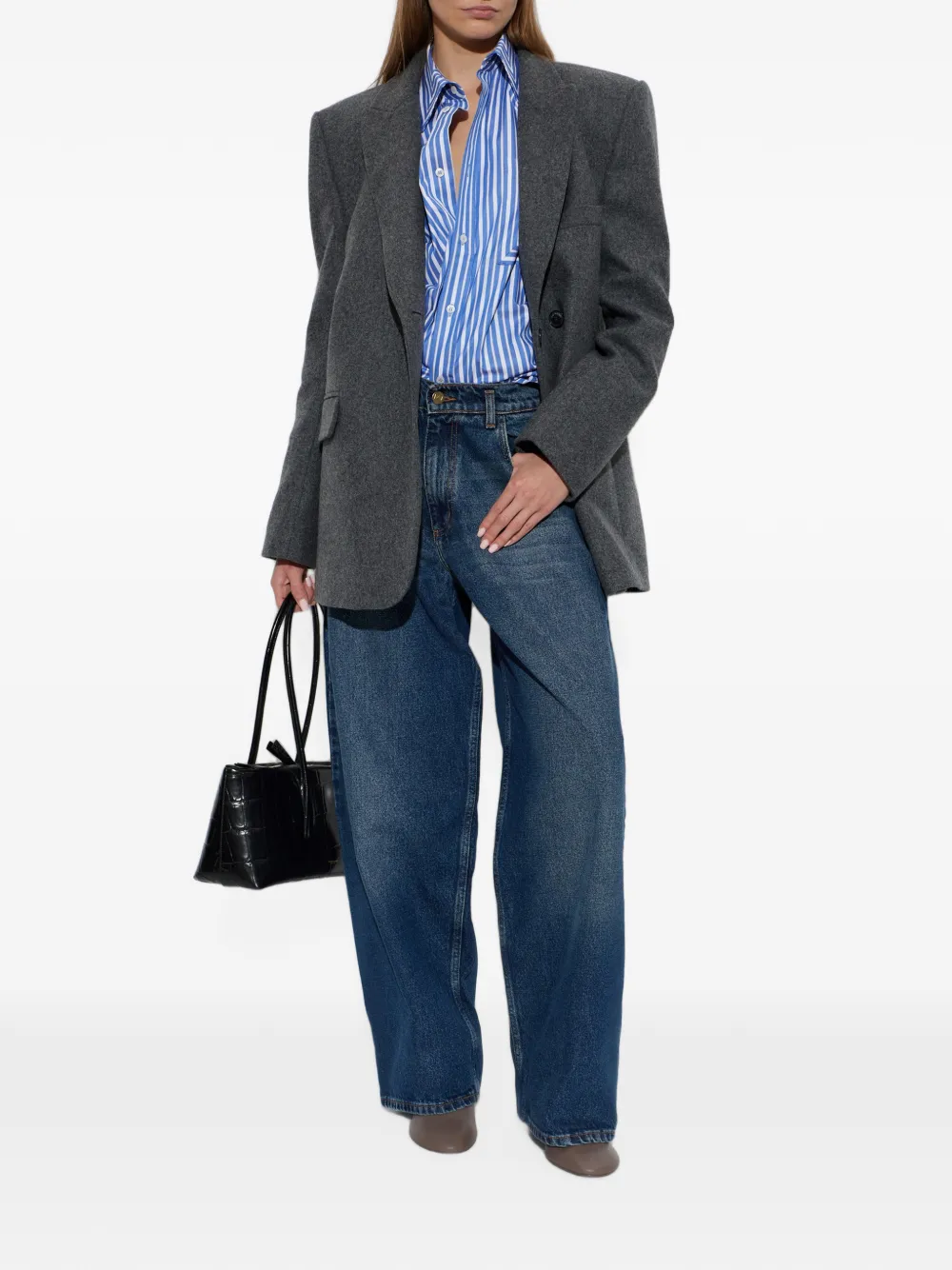 The Mannei Jeans met vervaagd effect en knoopdetail Blauw