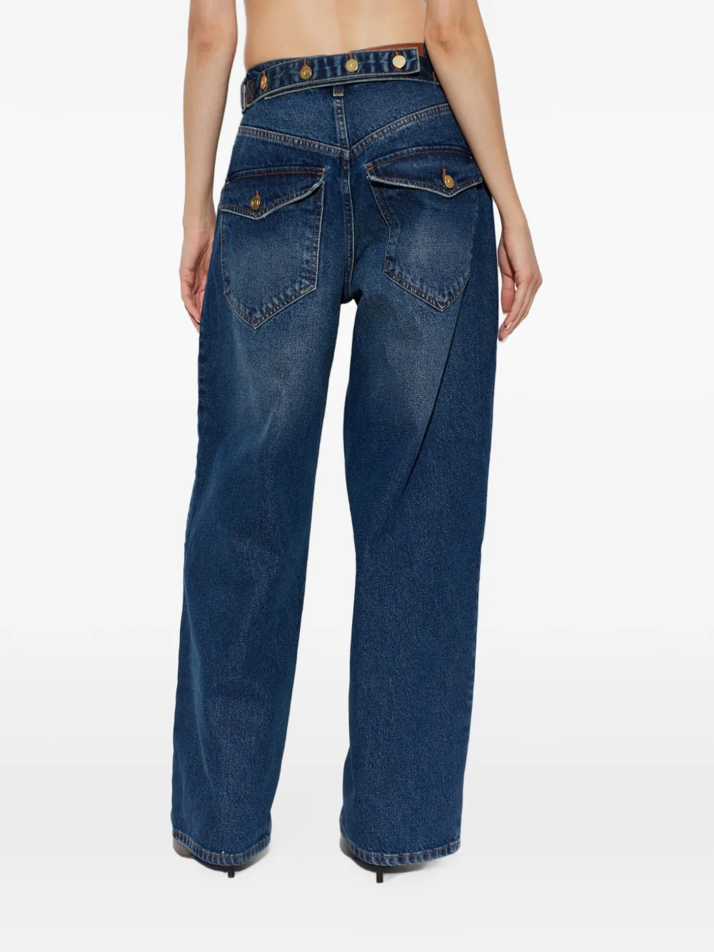 The Mannei Jeans met vervaagd effect en knoopdetail Blauw