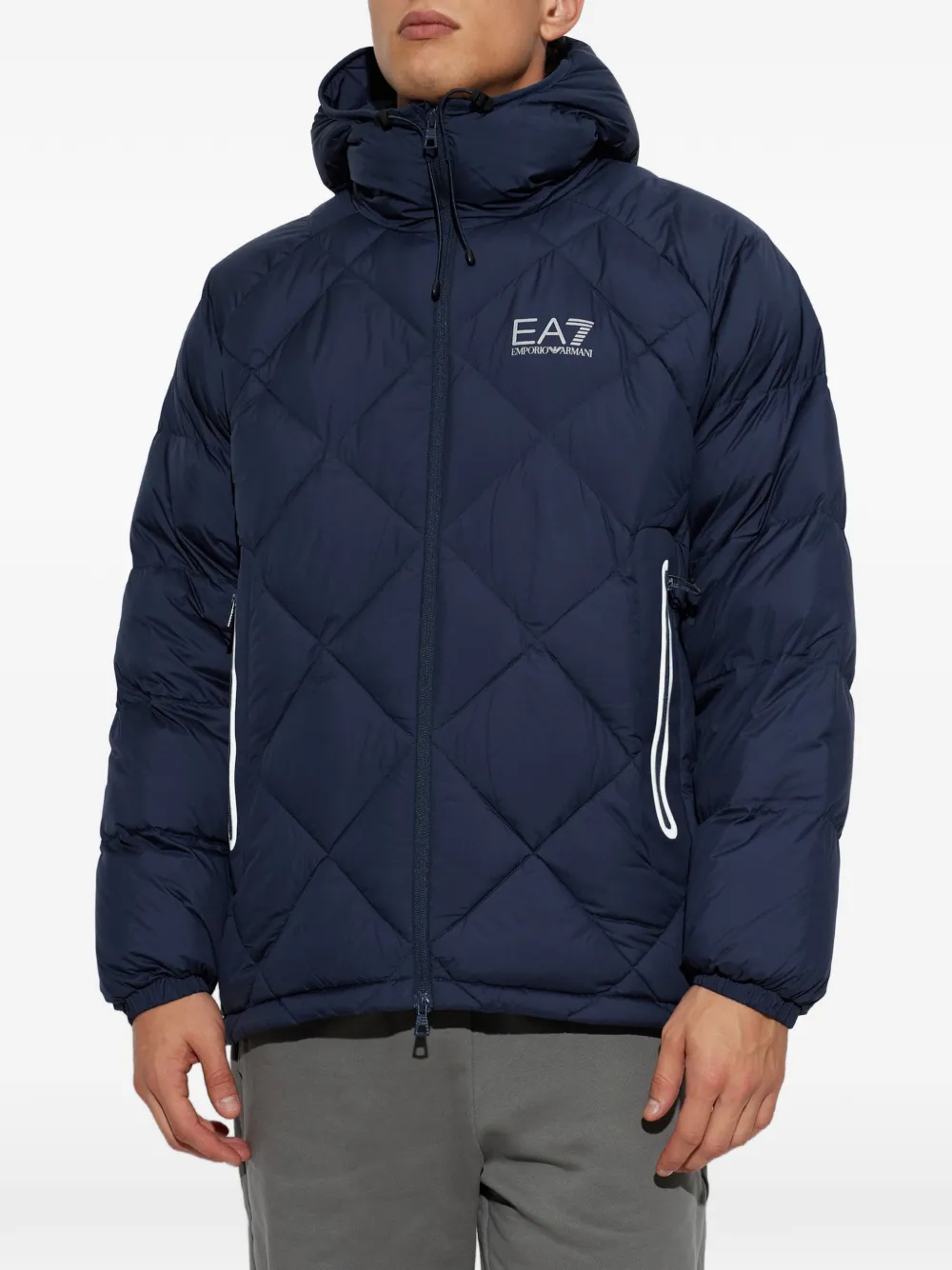 Ea7 Emporio Armani quilted hooded jacket Blauw