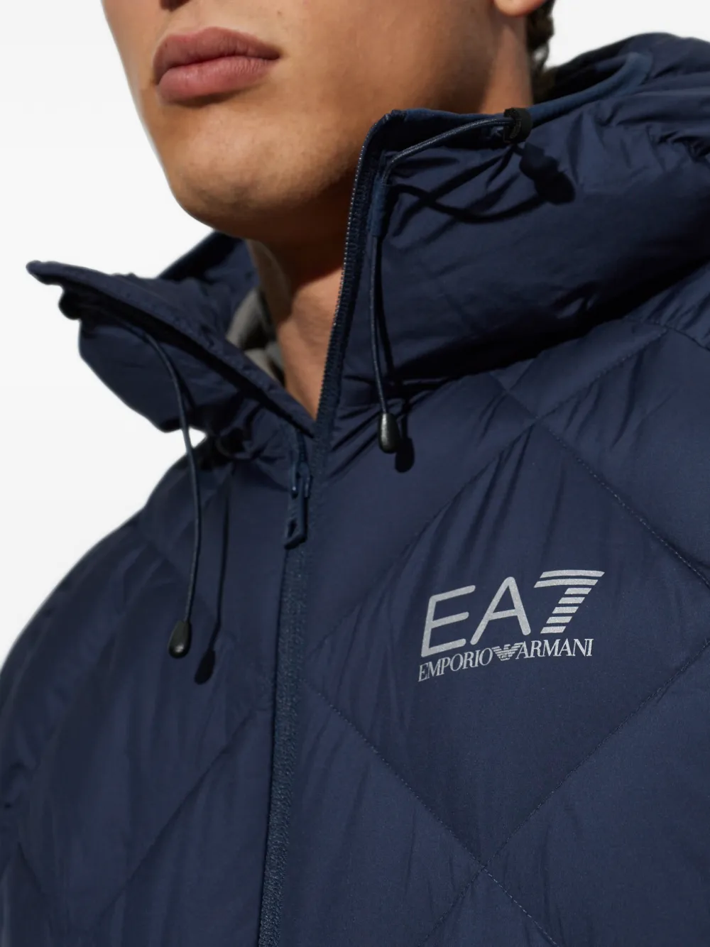 Ea7 Emporio Armani quilted hooded jacket Blauw