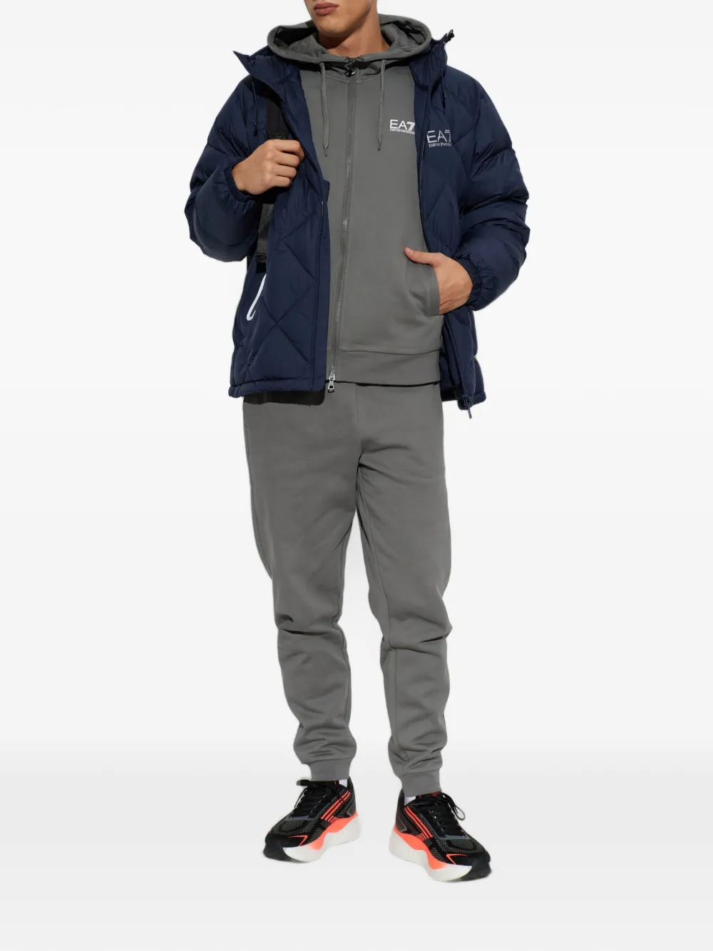 Ea7 Emporio Armani quilted hooded jacket Blauw