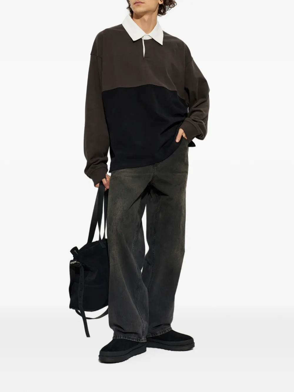 AGOLDE Blocked Rugby poloshirt met colourblocking en lange mouwen Bruin