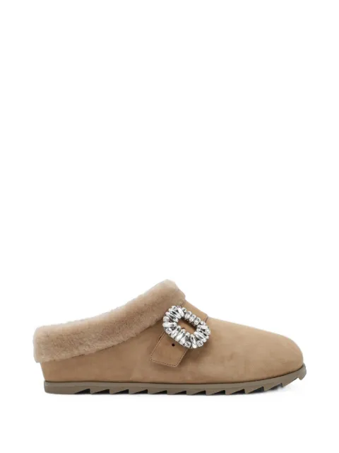 Roger Vivier crystal-buckle shearling-trim mules