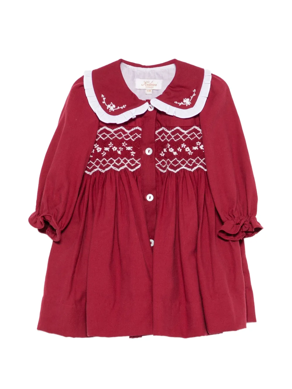 KIDIWI smocked embroidered dress Rood