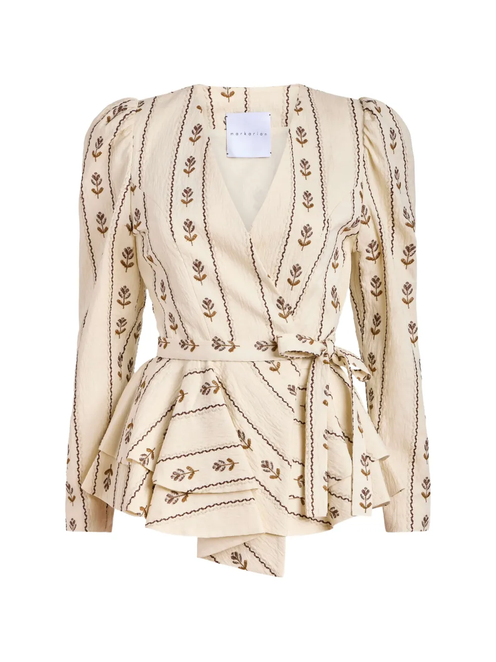 Markarian Vega floral-stripe wrap top - Tons neutres Markarian Vega floral-stripe wrap top - Tons neutres