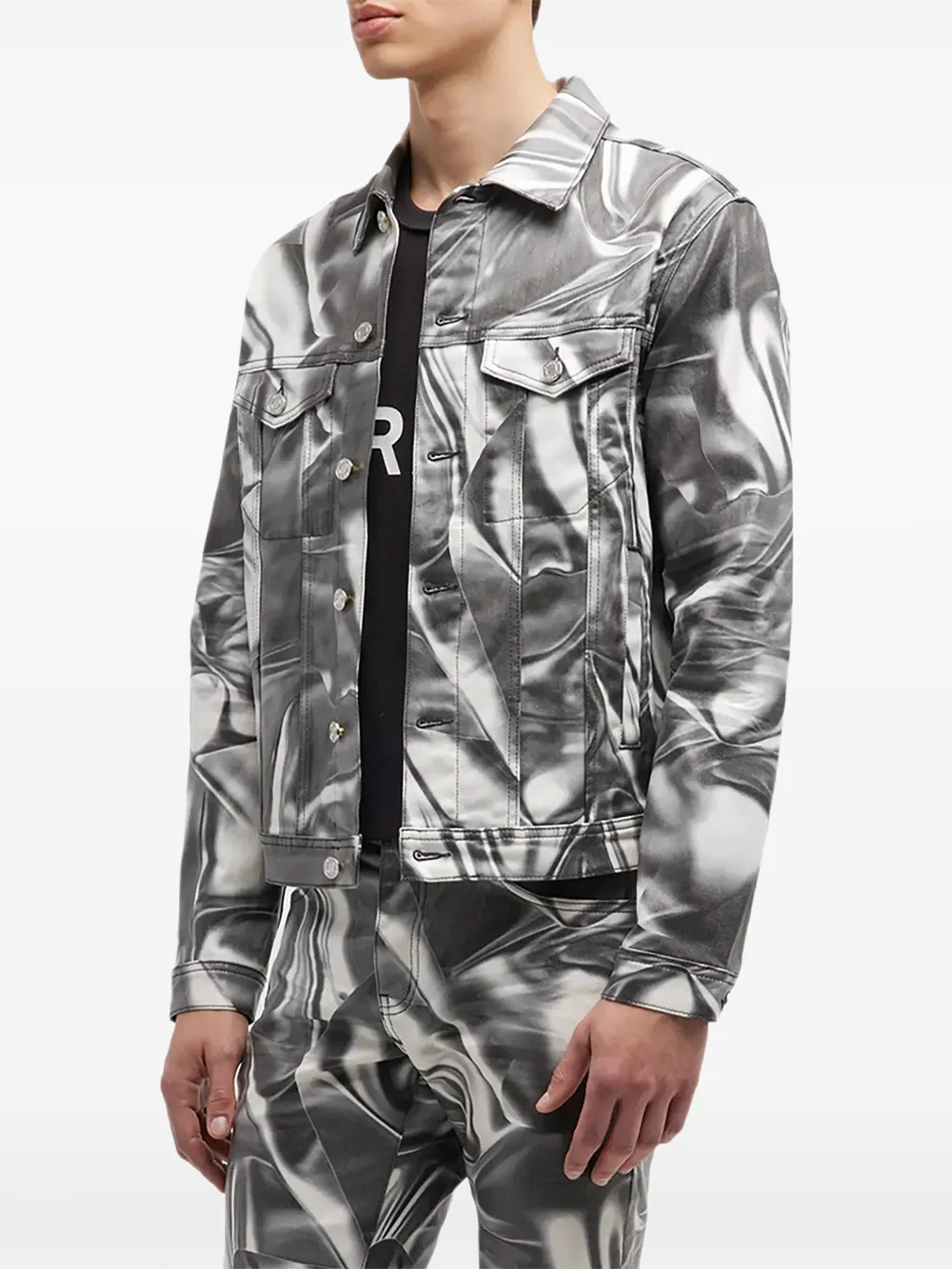Purple Brand Trucker digital wrinkle-print jacket - Gris