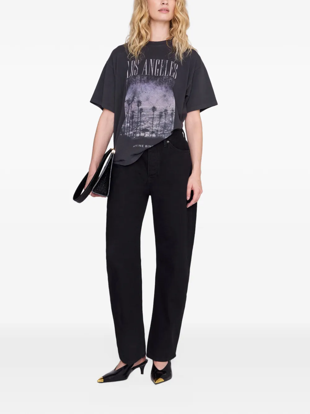 ANINE BING Cade T-shirt Los Angeles gewassen zwart