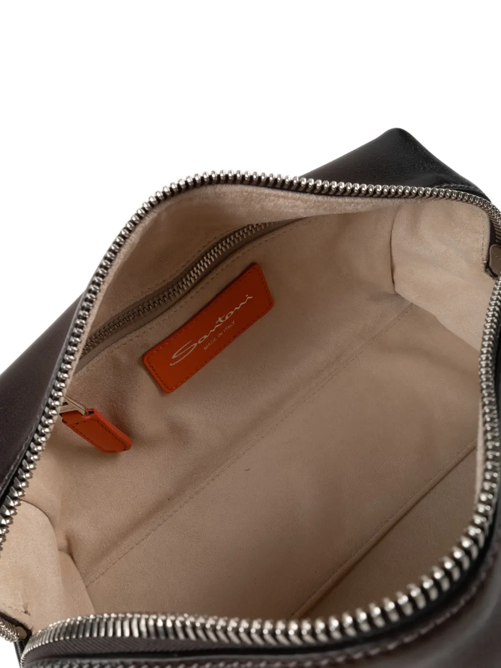 Santoni logo-debossed leather wash bag Bruin