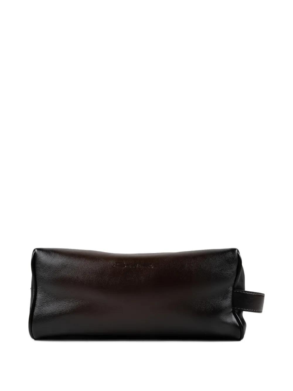 Santoni logo-debossed leather wash bag Bruin