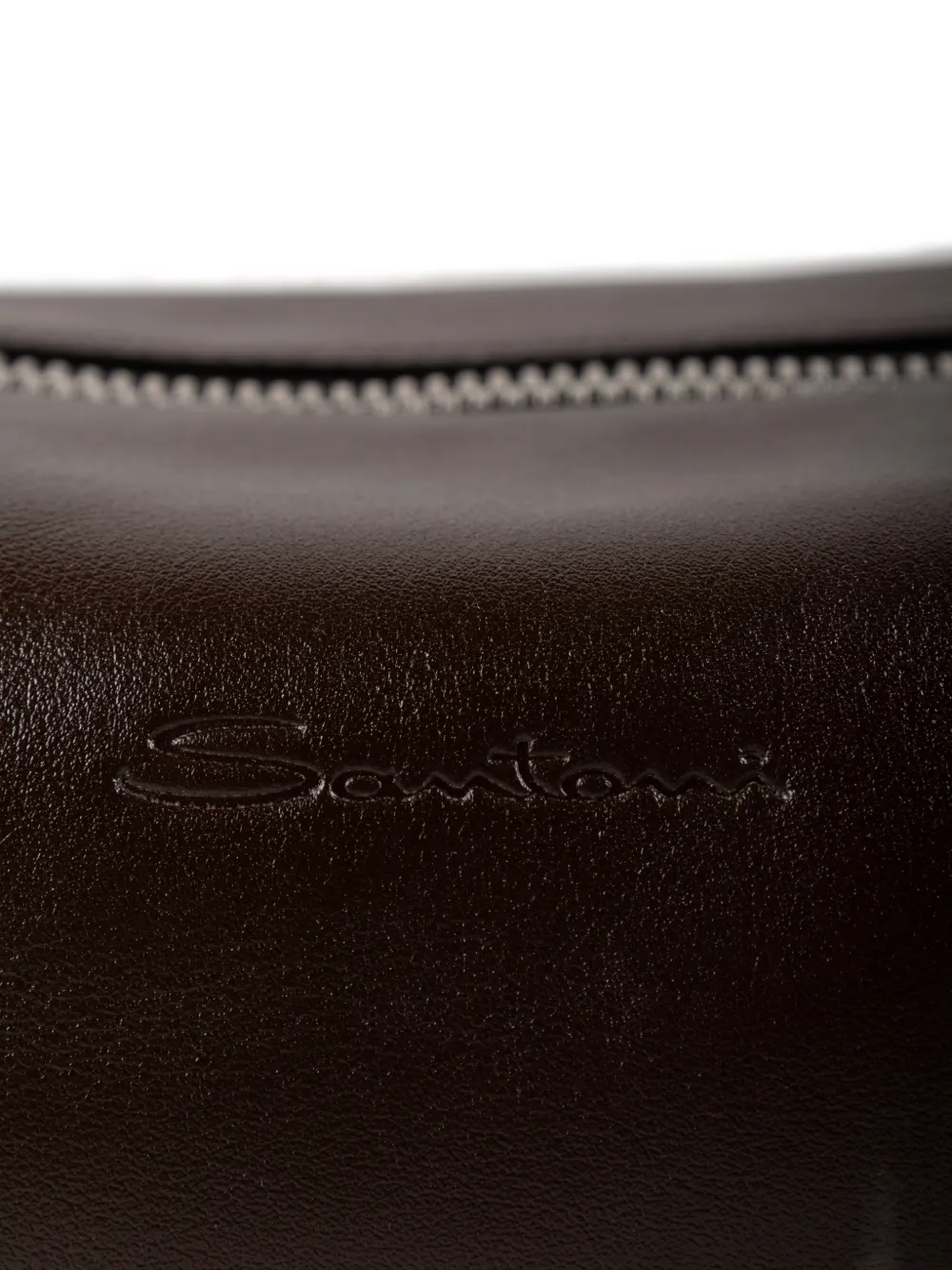 Santoni logo-debossed leather wash bag Bruin