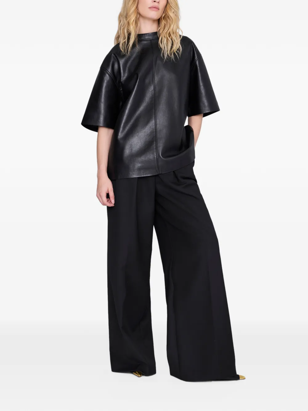 ANINE BING Zeina top zwart gerecycled leer