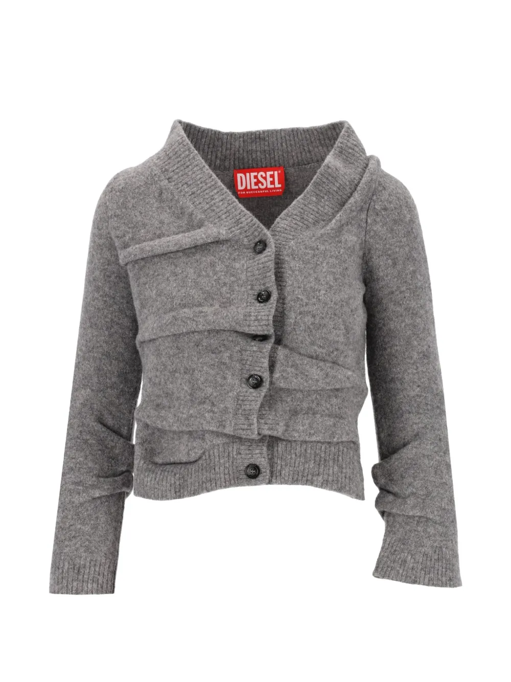 Diesel cropped cardigan in wrinkled boiled knit - Grigio