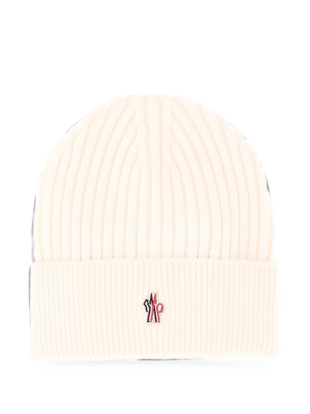 Moncler Grenoble logo-embroidered ribbed beanie hat Wit