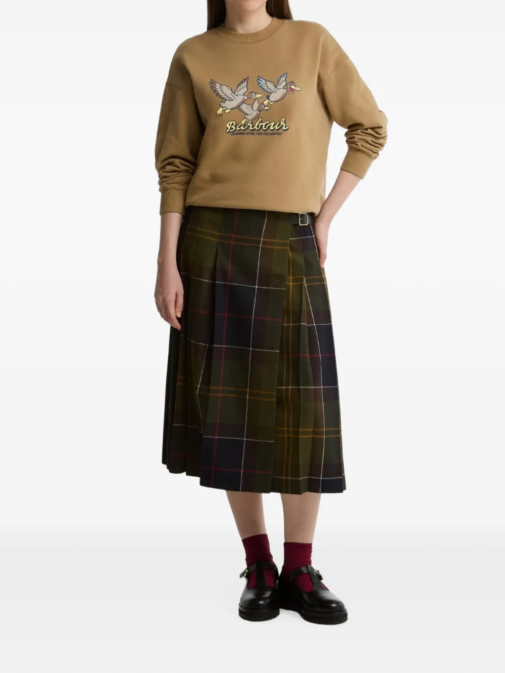 Barbour International tartan-check pleated midi skirt Groen