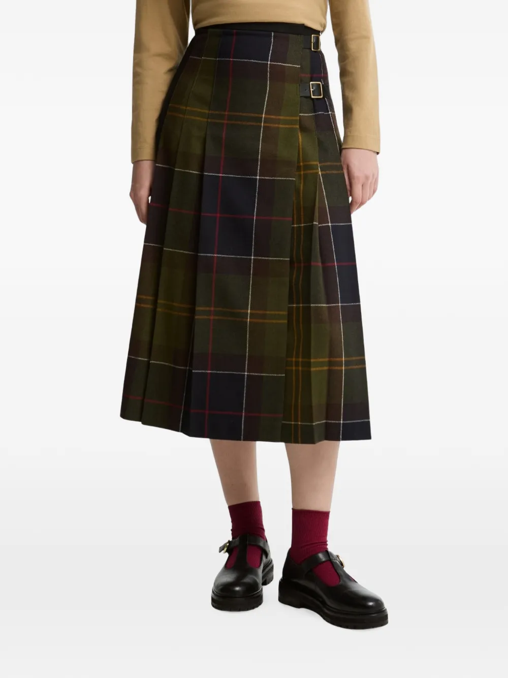 Barbour International tartan-check pleated midi skirt Groen